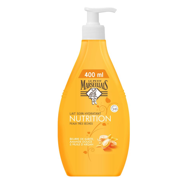 LE PETIT MARSEILLAIS Lait Soin Hydratant Nutrition Beurre De Karité, Amande Douce & Huile D’Argan 400ml