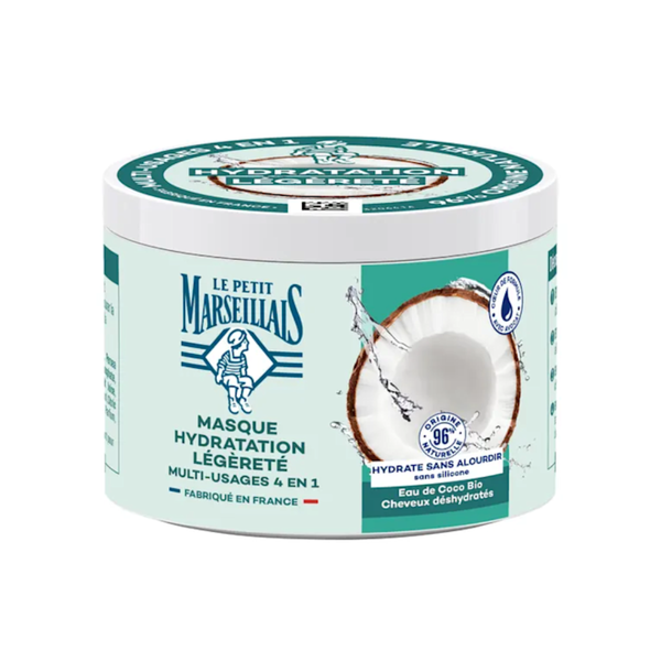 LE PETIT MARSEILLAIS Masque Soin Capillaire Hydratation Légèreté Eau de Coco Bio Multi Usage 4 en1 370ml